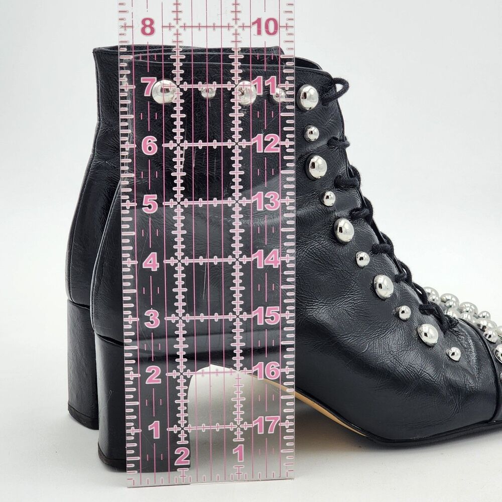 Zara Patent Studded Lace Up Heeled Ankle Boots Booties Black Silver Size 39 - Picture 13 of 13